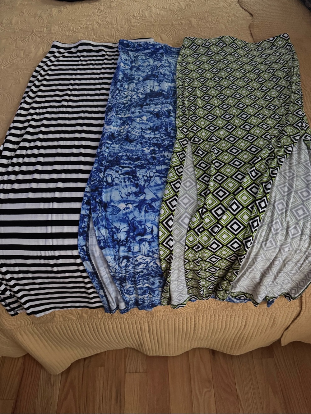 Set of Three Michael Kors Printed Maxi Skirts - Stripes, Blue Marble, Geometric